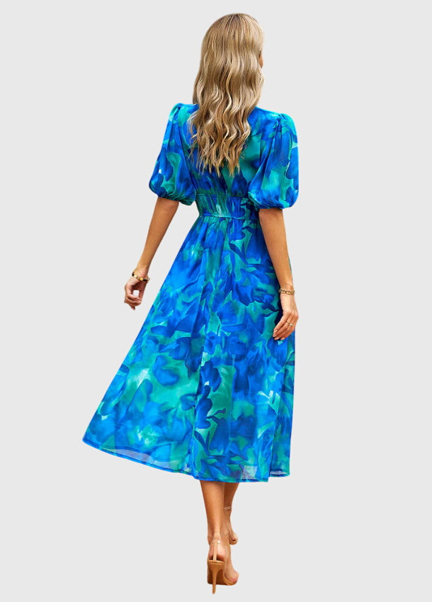 Olga | Flatternde Midi Blumenkleid