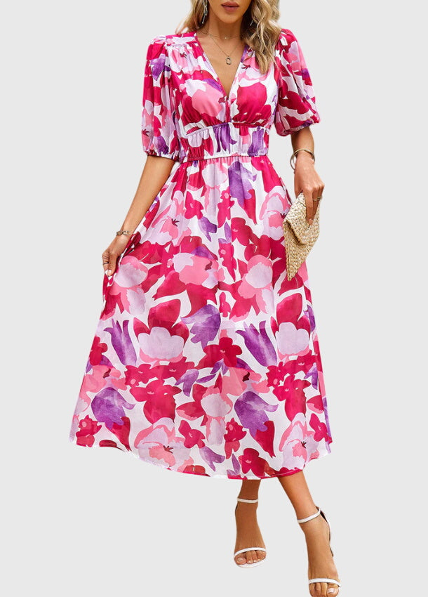Olga | Flatternde Midi Blumenkleid
