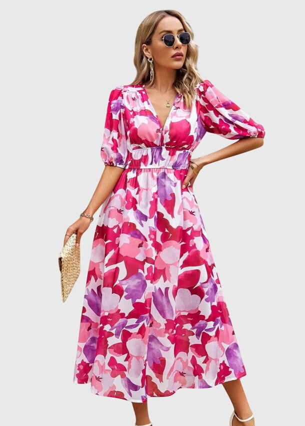 Olga | Flatternde Midi Blumenkleid