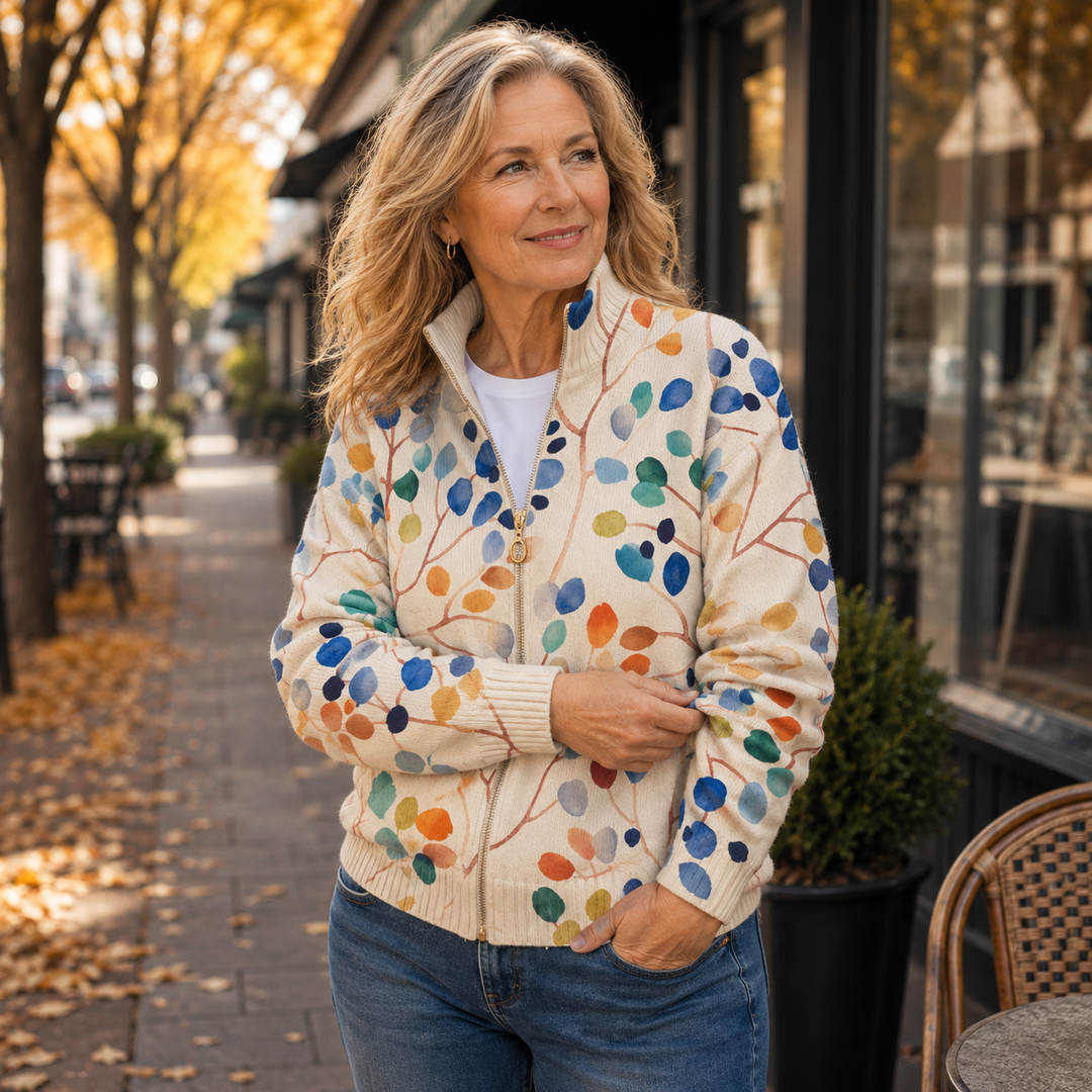 Fiona - Botanischer Blattprint Zip Cardigan