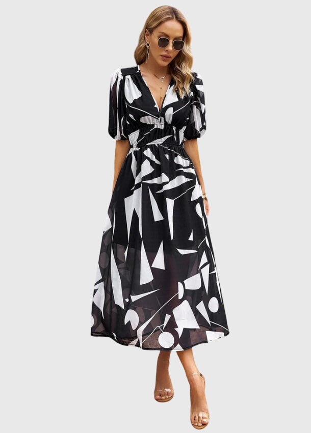 Olga | Flatternde Midi Blumenkleid
