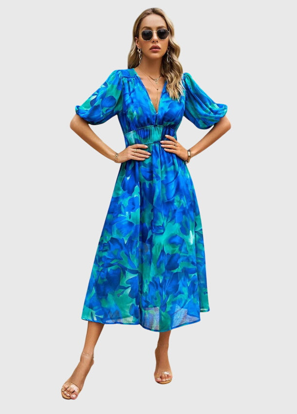 Olga | Flatternde Midi Blumenkleid