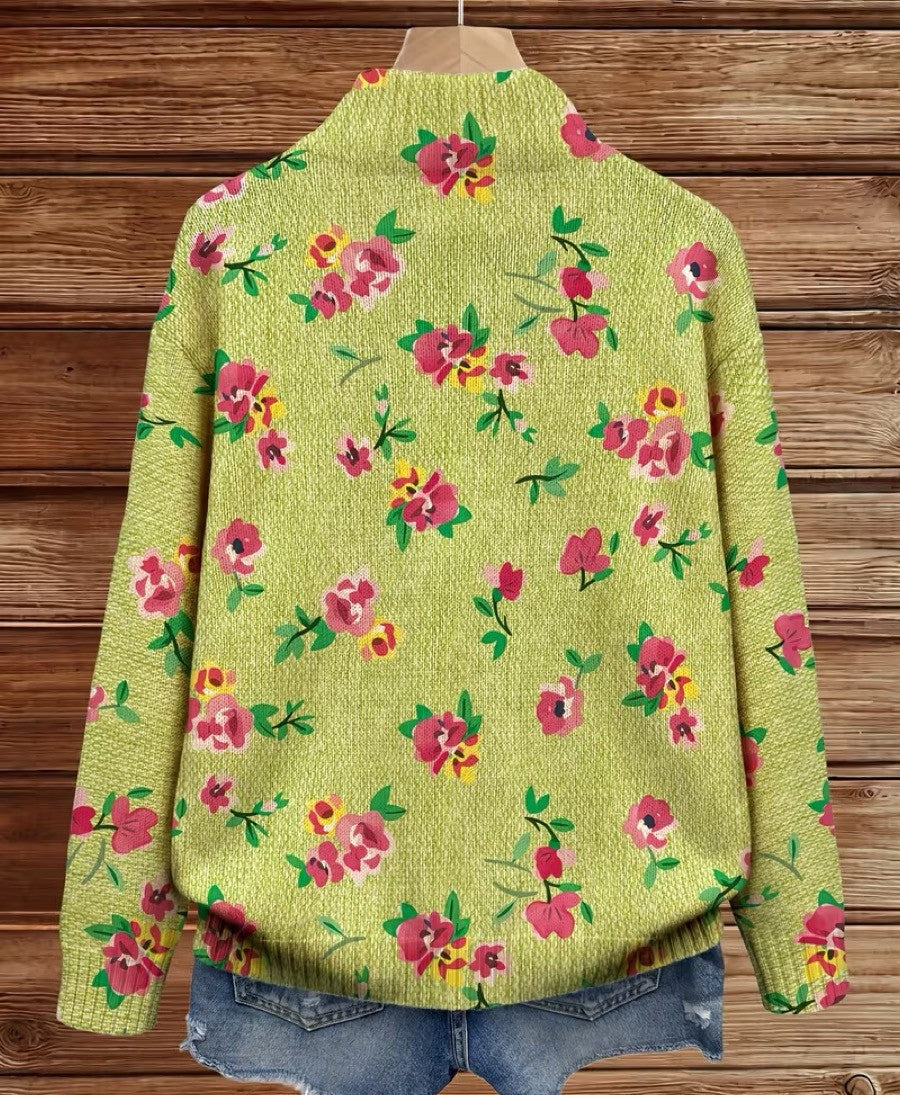 Lauren - Rosa Blumen Limette Reißverschluss Cardigan