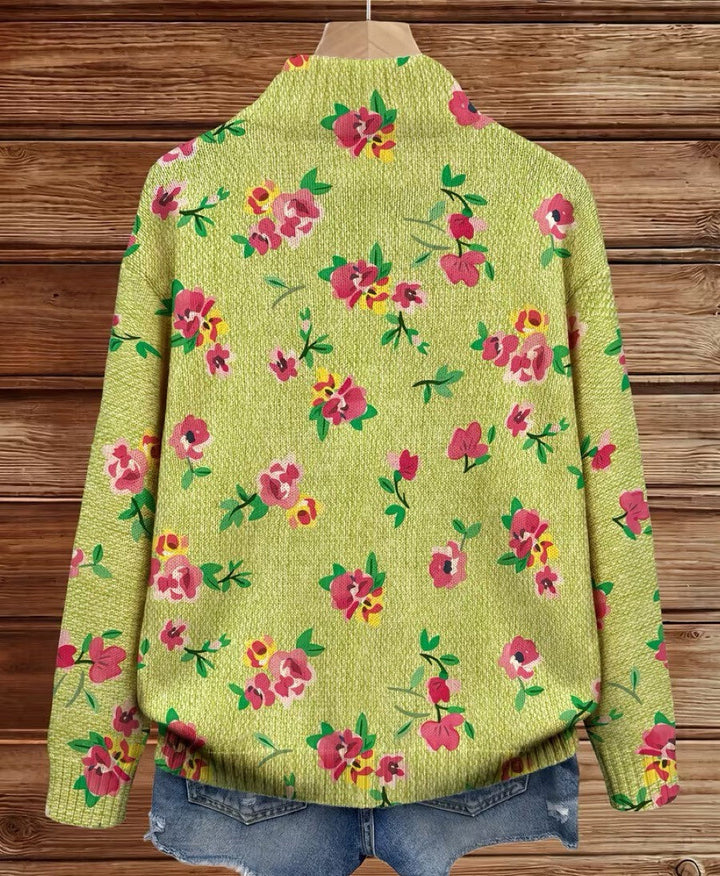 Lauren - Rosa Blumen Limette Reißverschluss Cardigan