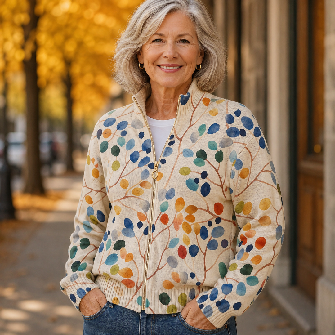 Fiona - Botanischer Blattprint Zip Cardigan