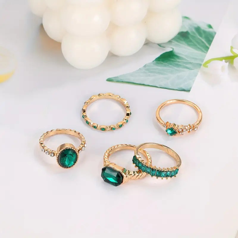 Exquisites grünes Ringenset Zarina | Gold