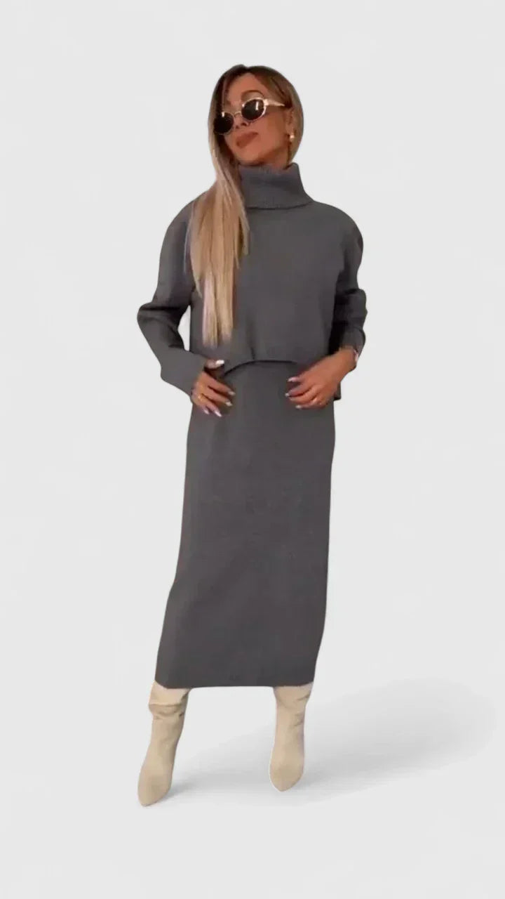 Tine | Elegantes Kleid und Rollkragenpullover-Set