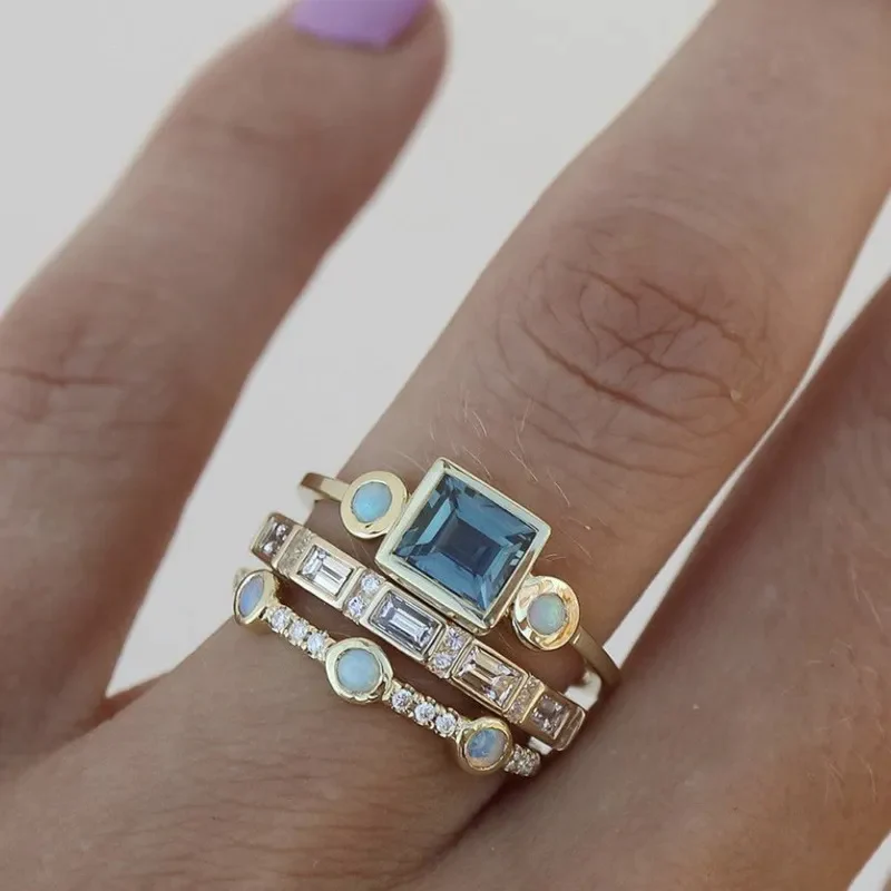 Oceaan - Set von Vintage Blauen Kristallringen