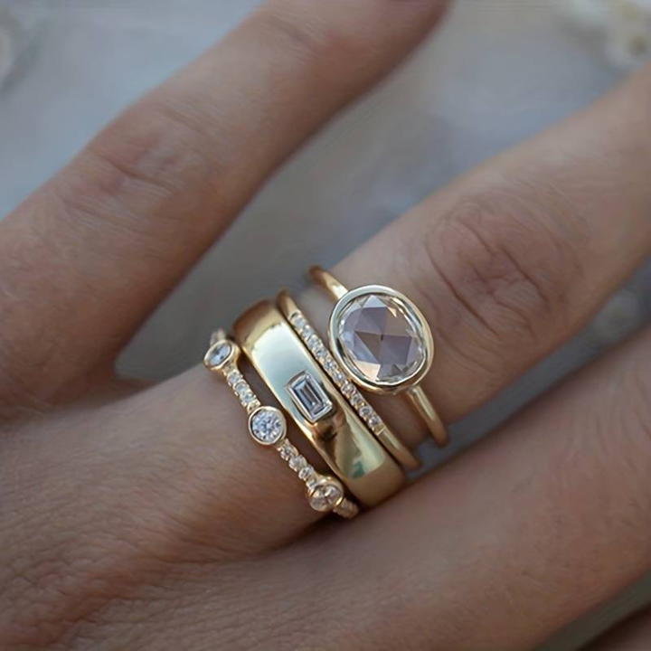 Lily - Vintage Ringenset in Gold und Zirkonia