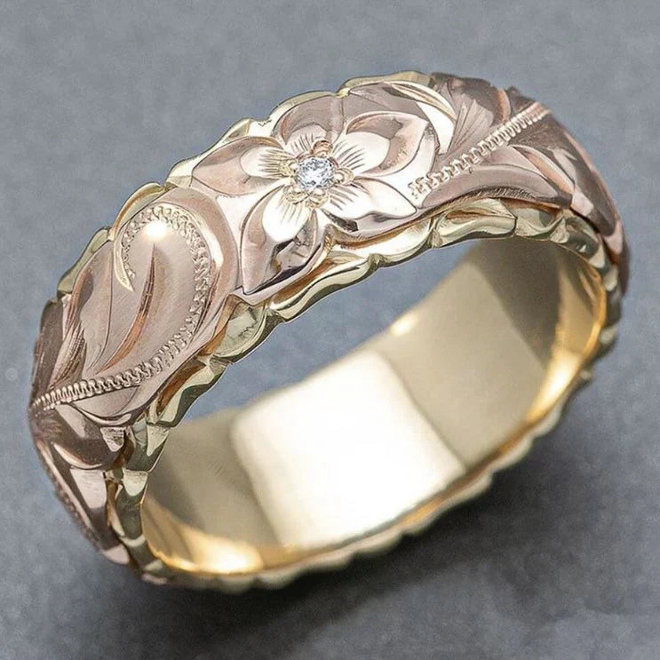 Goldener Ring mit Vintage Rosa Blume