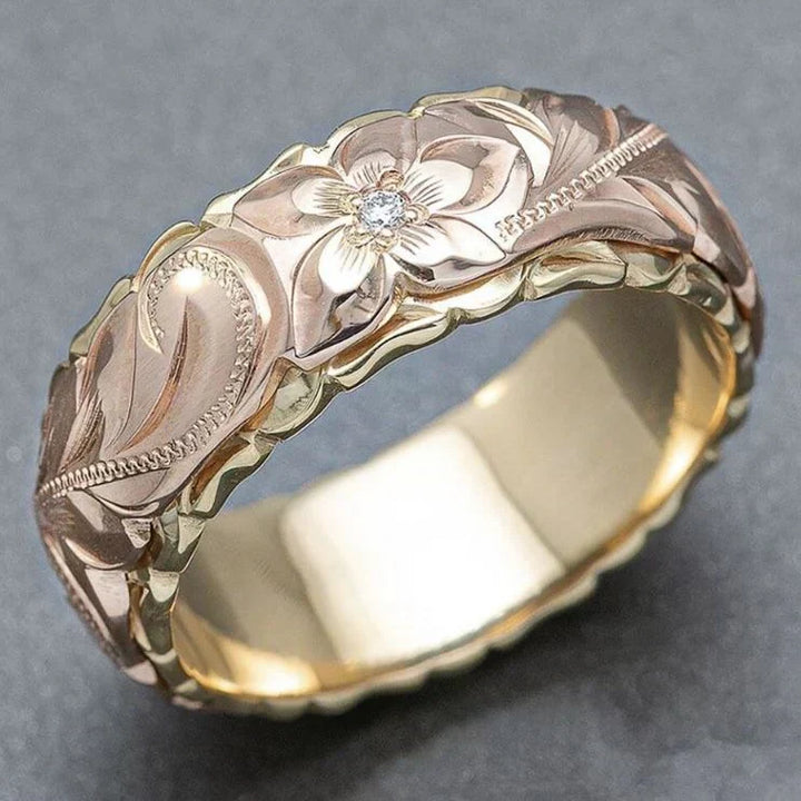 Goldener Ring mit Vintage Rosa Blume
