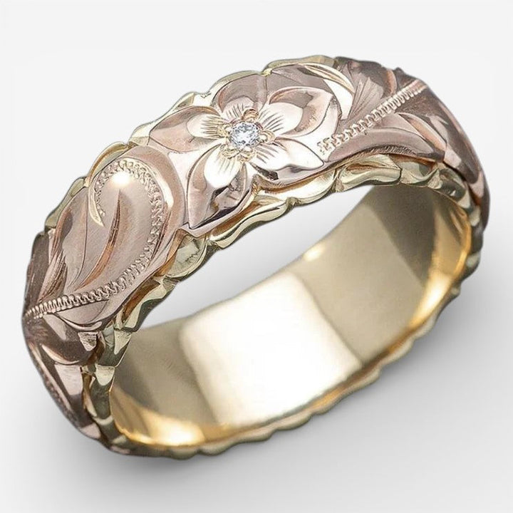 Goldener Ring mit Vintage Rosa Blume