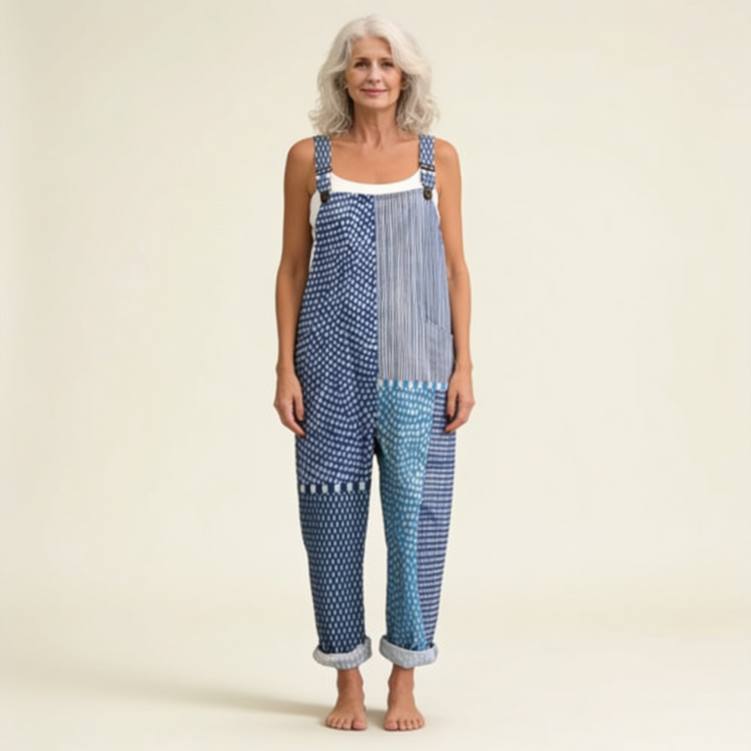Hilde | grafisch blaues Patchwork mit schlanker Ausstrahlung