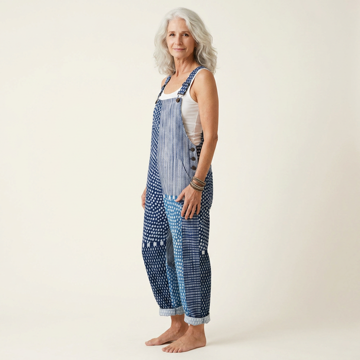 Hilde | grafisch blaues Patchwork mit schlanker Ausstrahlung
