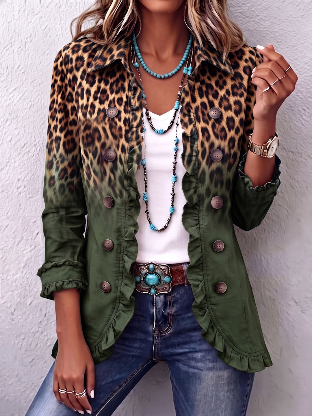 Dominique | Leopard Ombre Rüschen Blazer Jacke