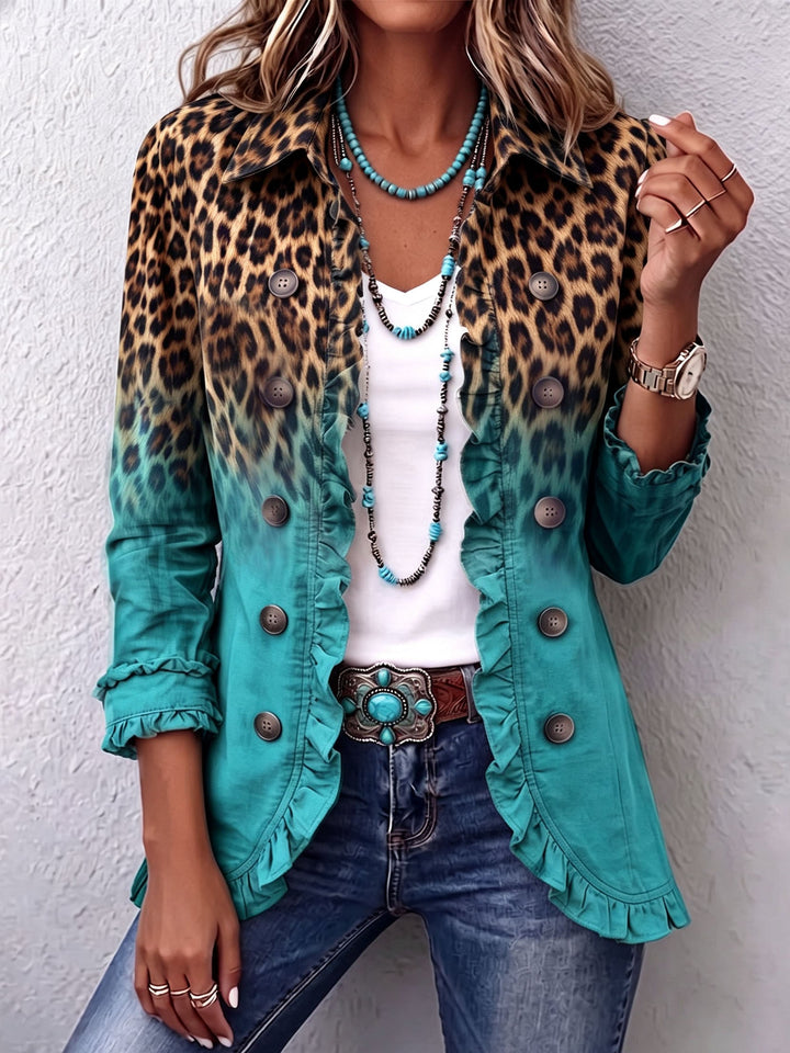 Dominique | Leopard Ombre Rüschen Blazer Jacke