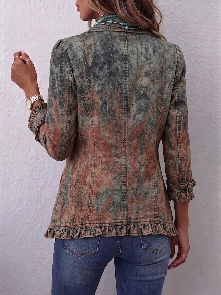 Jeannette | Vintage Farbverlauf Texturiertes Print Rüschenjacke