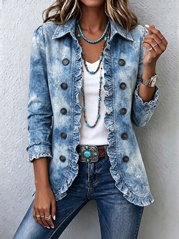 Michèle | Boho Gradient Vintage Botanischer Druck Rüschenjacke