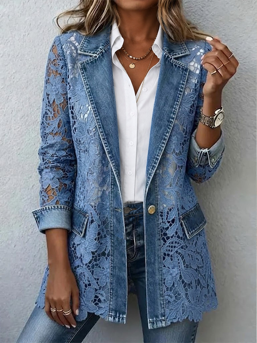 Sandra | Blazer Jacke mit Blumen-Spitzenpaneelen