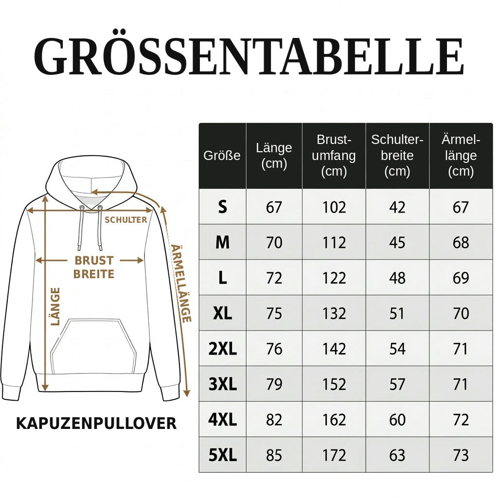 Größentabelle Kapuzenpullover