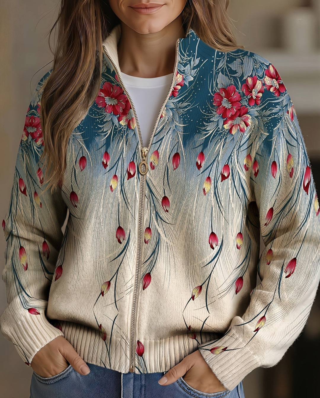 Gabrielle - Florales Pfauenfeder-Gradient-Print